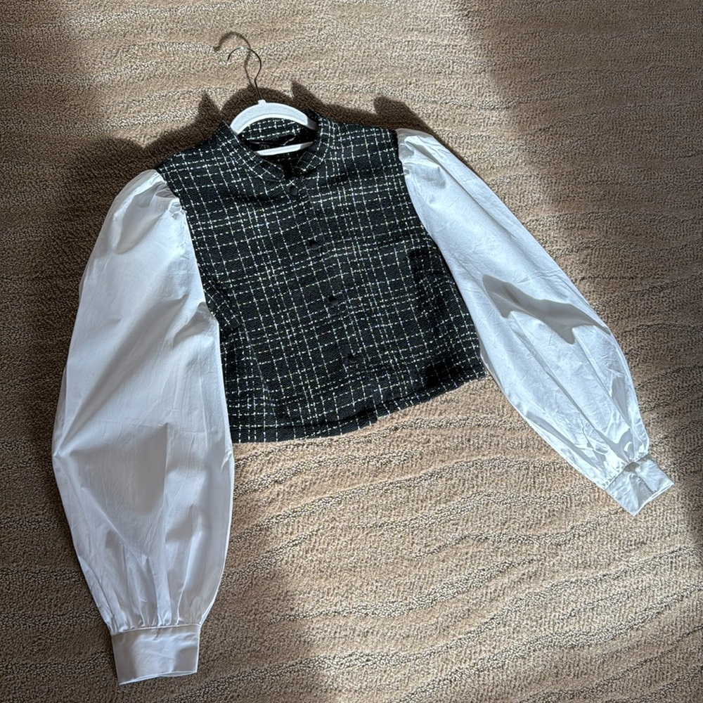 Zara Contrast Textured Check Shirt - Picture 6 of 15